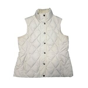 Lands End Women's Quilted Vest Cream White Down Puffer Full Snap Size Medium